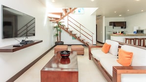 Luxury Penthouse, 2 Bedrooms, City View | Living area | Flat-screen TV, DVD player