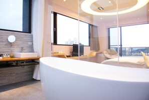 Panoramic Penthouse, Terrace, Tower | Bathroom | Separate tub and shower, free toiletries, hair dryer, slippers - Sunny Stream Villa (Wujie)