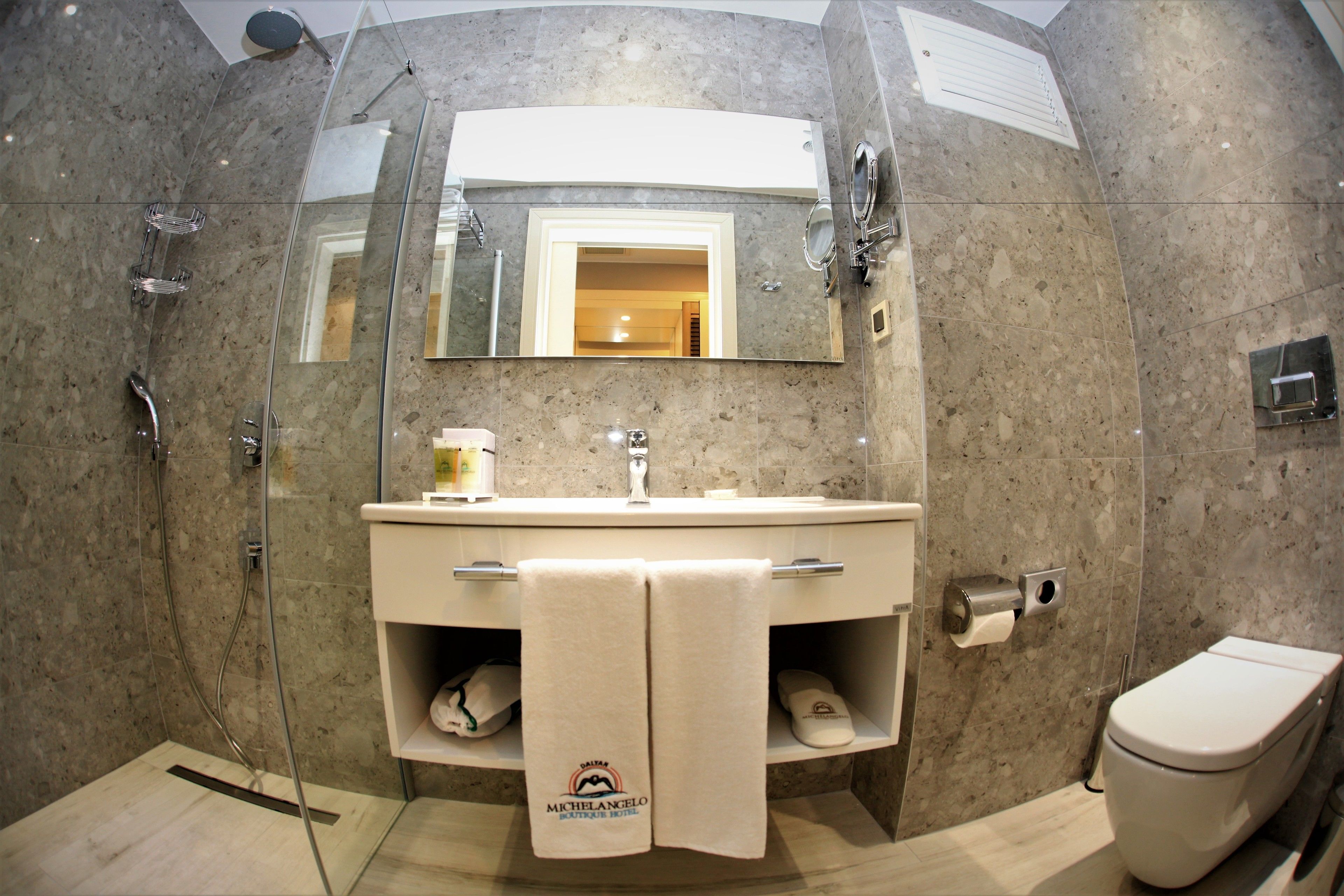 shower, free toiletries, hair dryer, slippers