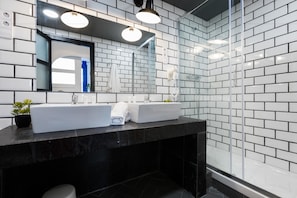 Shower, free toiletries, hair dryer, towels