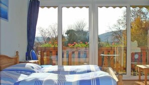 Double Room, Balcony, River View | Hypo-allergenic bedding, down duvets, soundproofing, rollaway beds