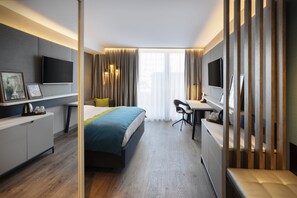 In-room safe, desk, laptop workspace, blackout curtains