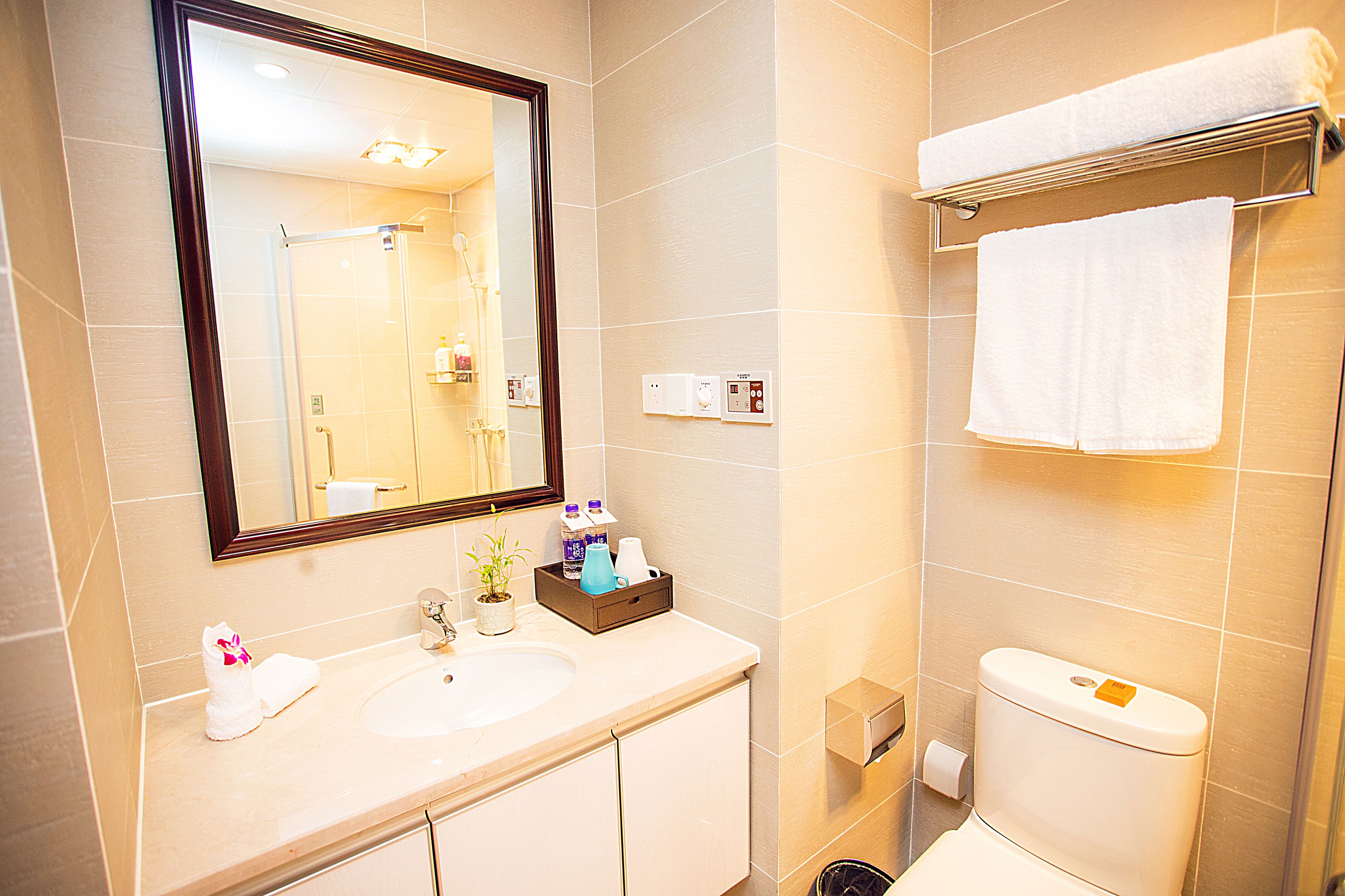 A bathroom with a sink, mirror, and toilet.