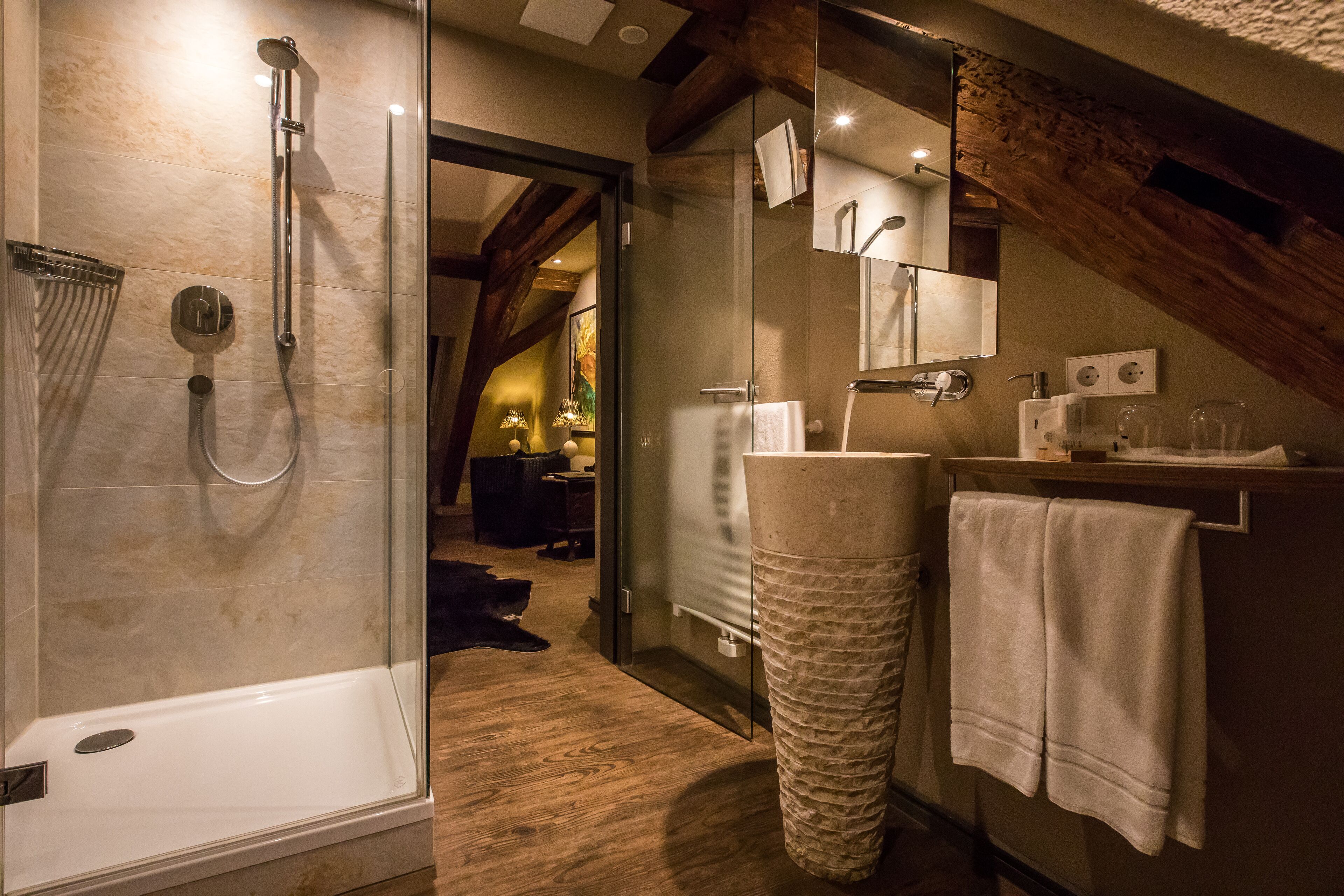 Deluxe Double Room | Bathroom | Shower, free toiletries, hair dryer, bathrobes