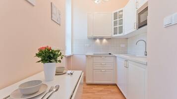 Apartment (Classic II) | Private kitchen | Fridge, microwave, oven, stovetop