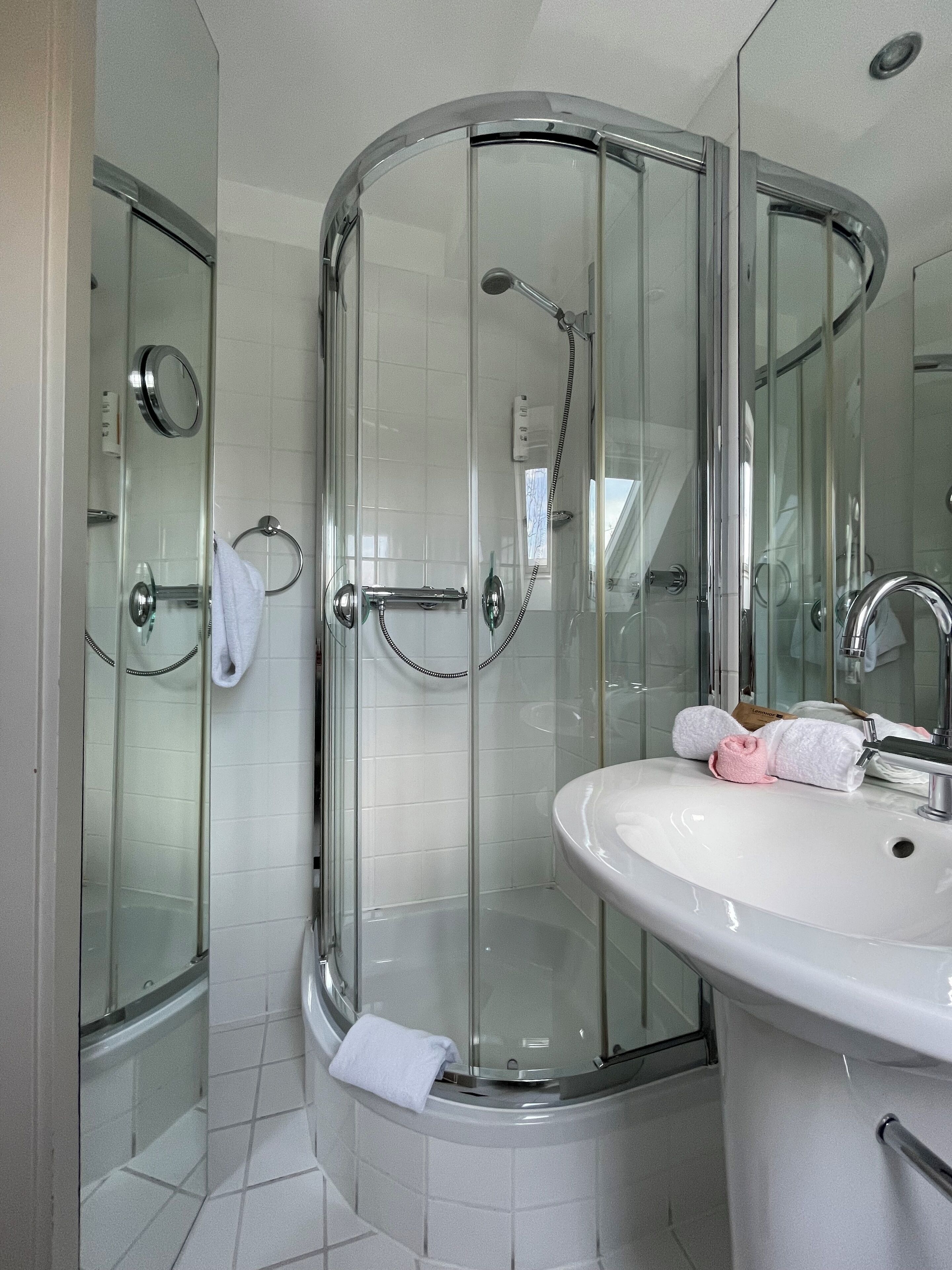 shower, free toiletries, hair dryer, heated floors