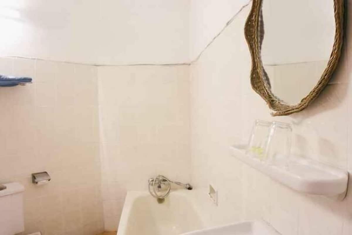 Shower, free toiletries, hair dryer, slippers