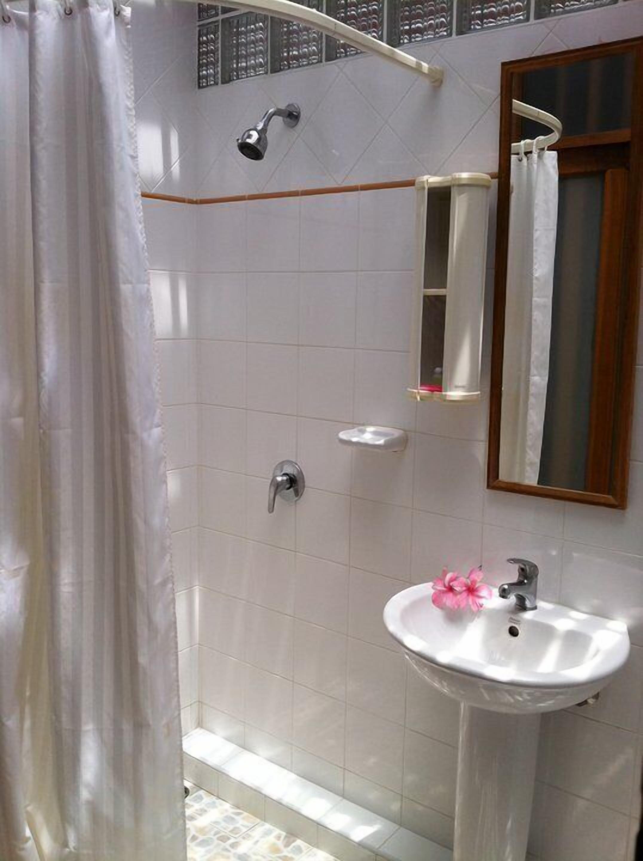 standard room | bathroom | shower, free toiletries, hair dryer, towels