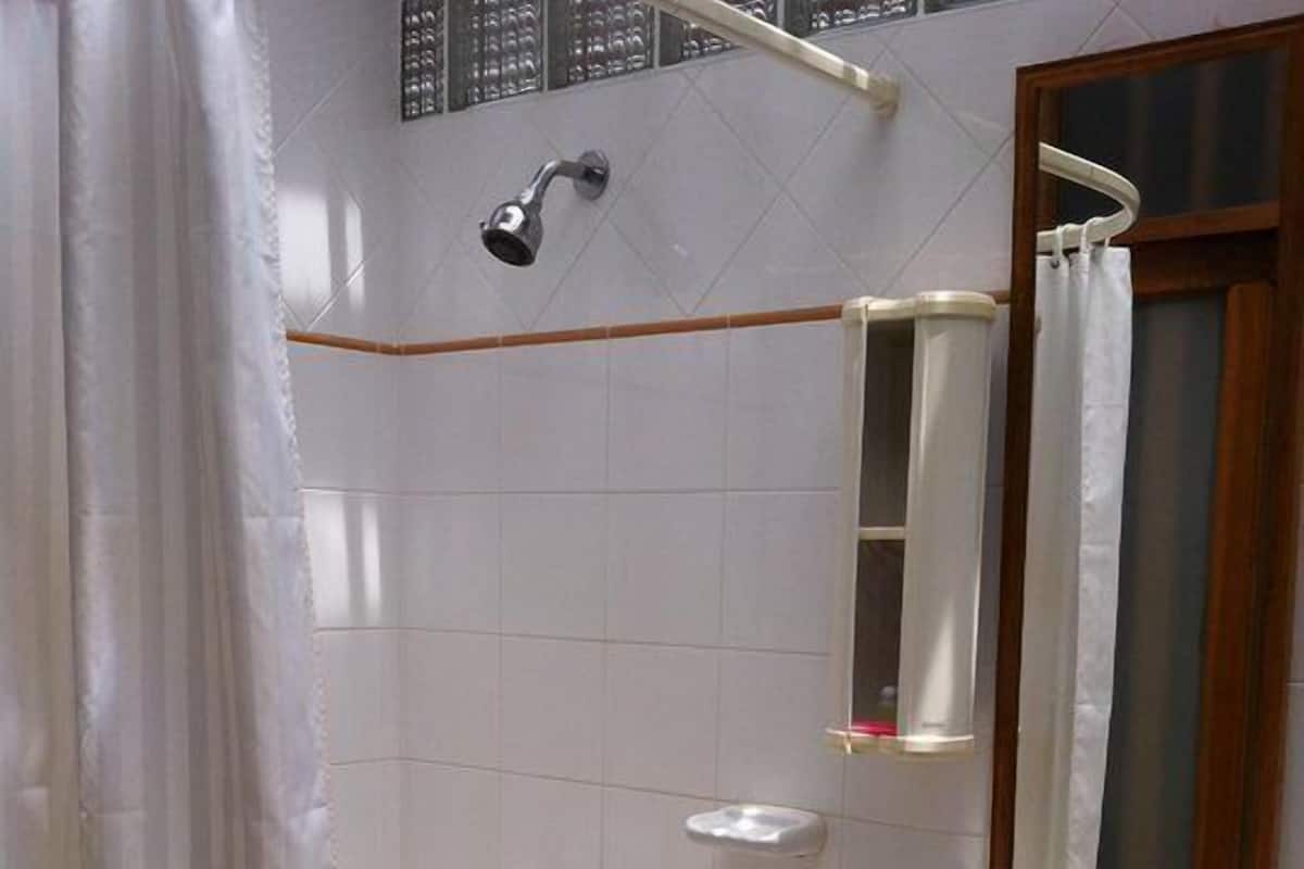 standard room | bathroom | shower, free toiletries, hair dryer, towels