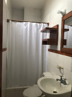Shower, towels, soap, shampoo