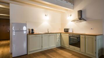 Superior Apartment | Private kitchen | Fridge, microwave, oven, stovetop