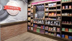 A treats display with snacks and sundries.