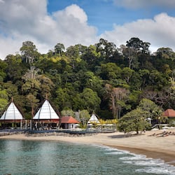 Private beach, white sand, sun loungers, beach umbrellas