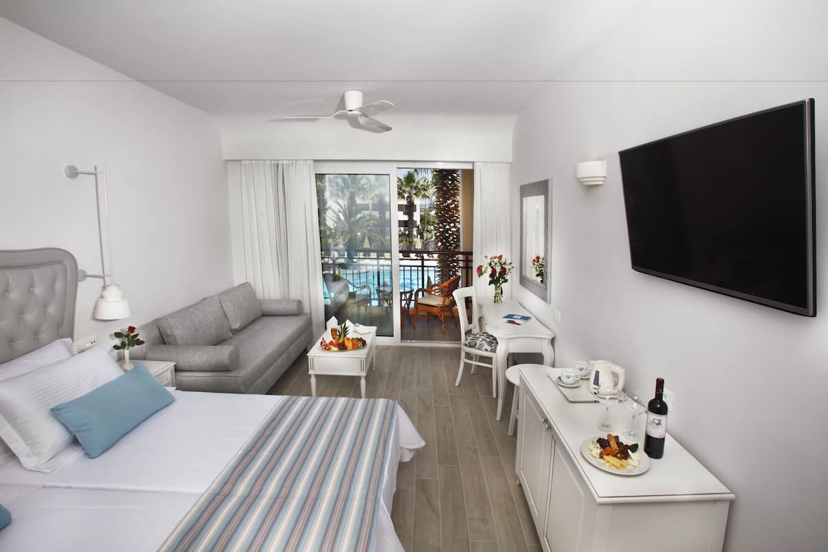 Twin Room, Pool View | 1 bedroom, blackout drapes, soundproofing, iron/ironing board