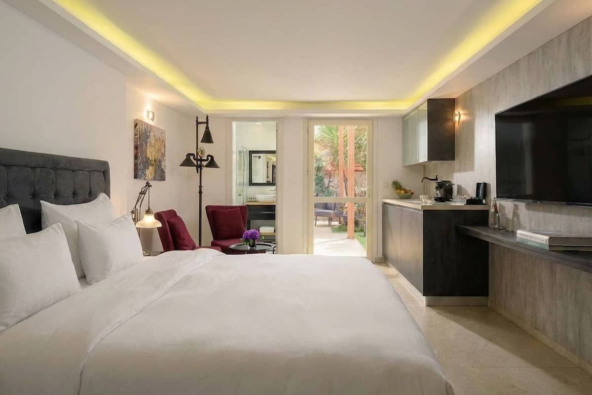 Private Garden Room with Jacuzzi | エジプト綿のシーツ、高級寝具、羽毛の掛け布団、セーフティボックス (室内)