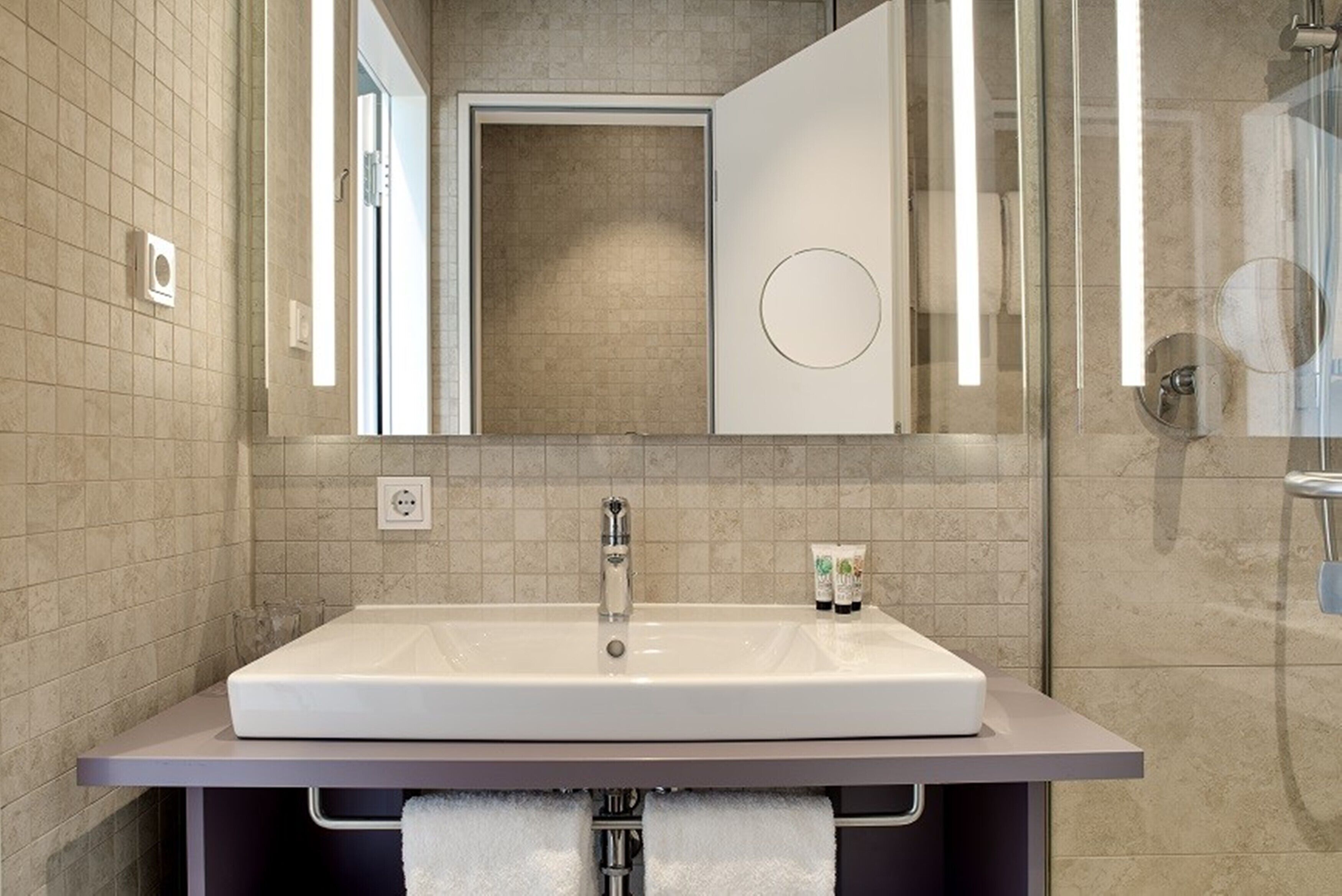 free toiletries, hair dryer, towels