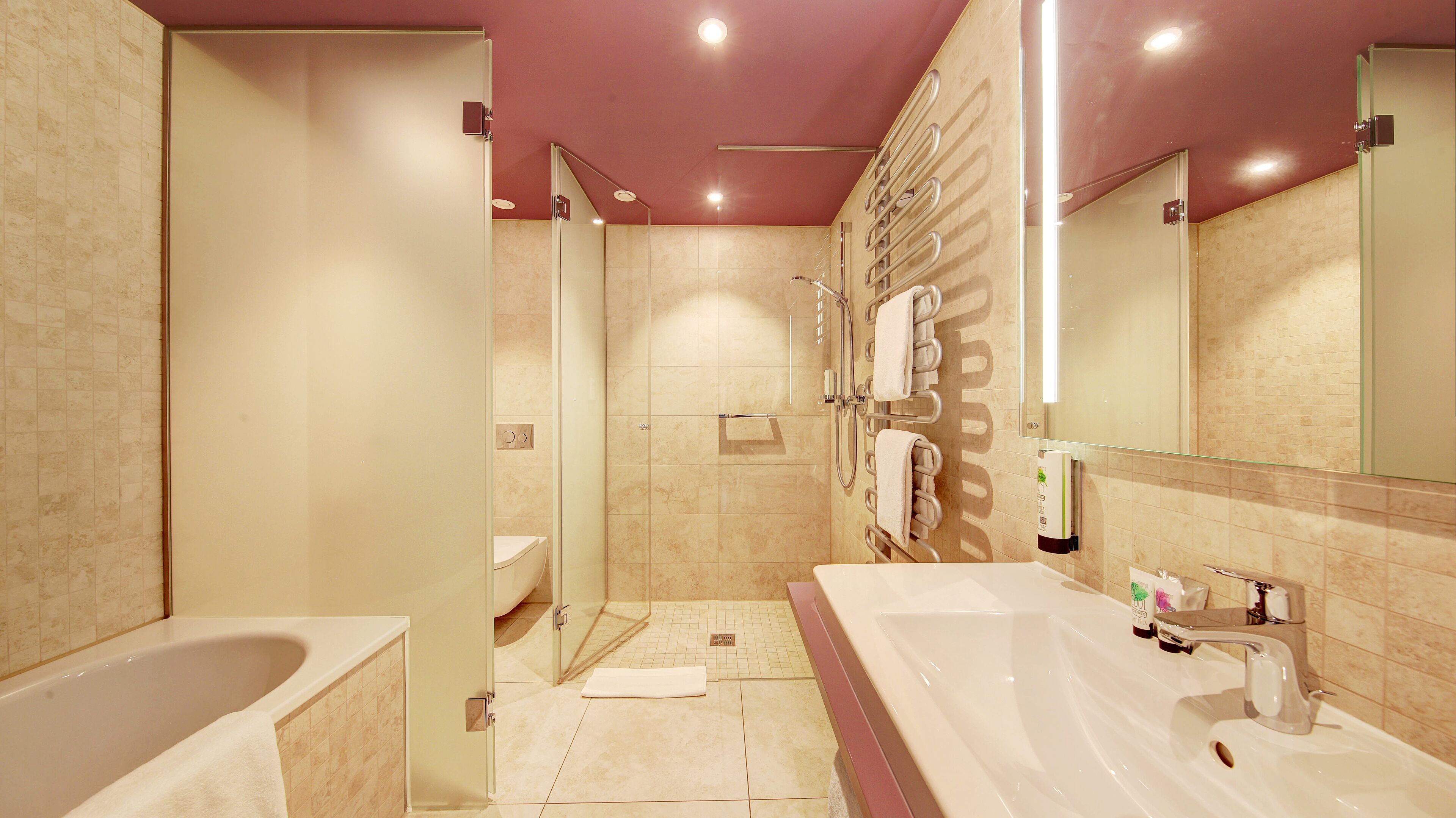 free toiletries, hair dryer, towels