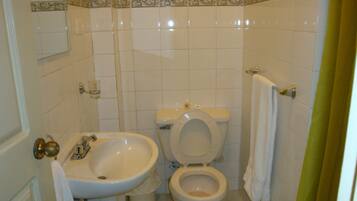 A bathroom with a sink, toilet, and a towel hanging on the wall.