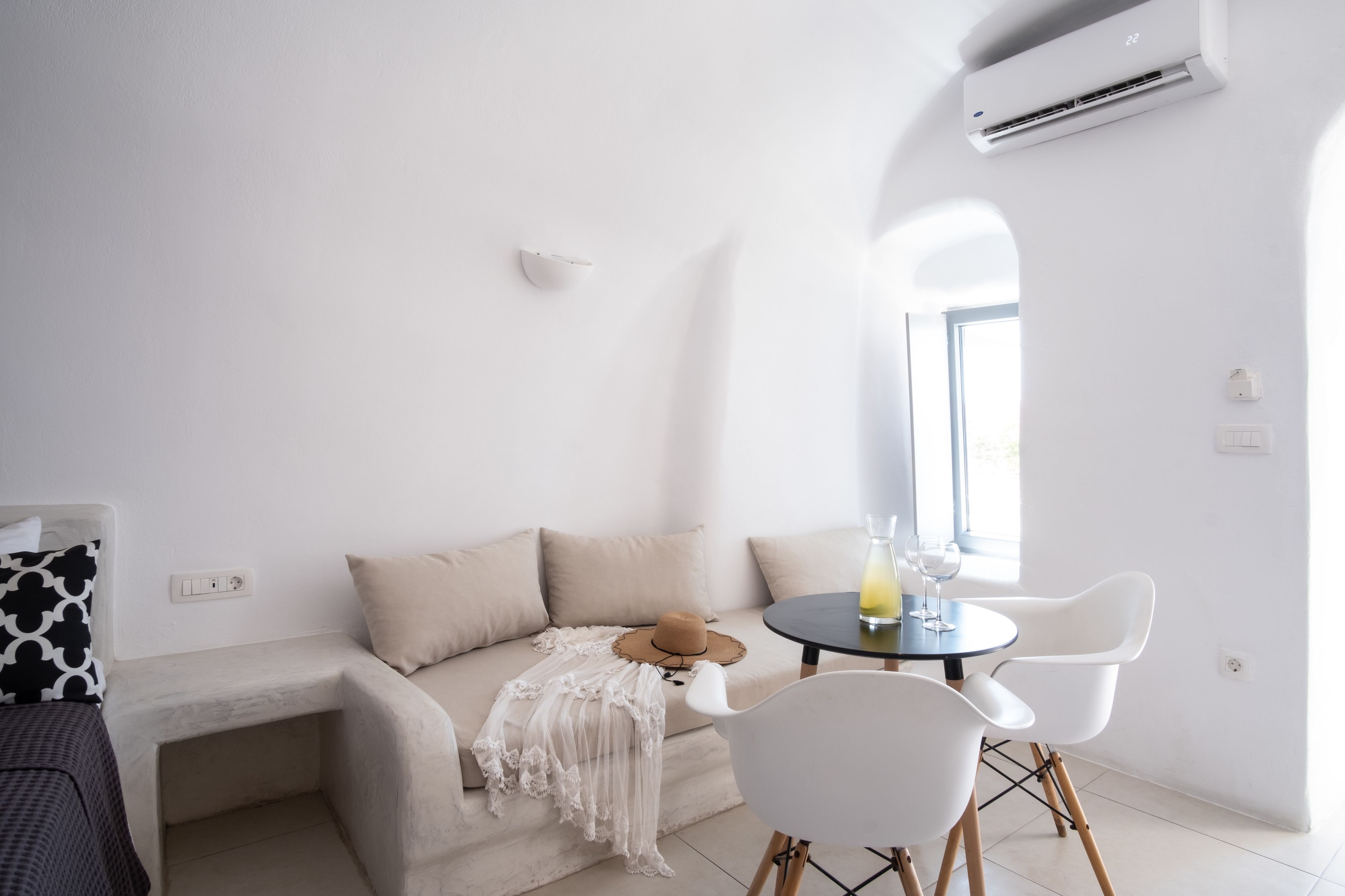 superior suite with caldera view and private jacuzzi | bathroom | shower, rainfall showerhead, designer toiletries, hair dryer