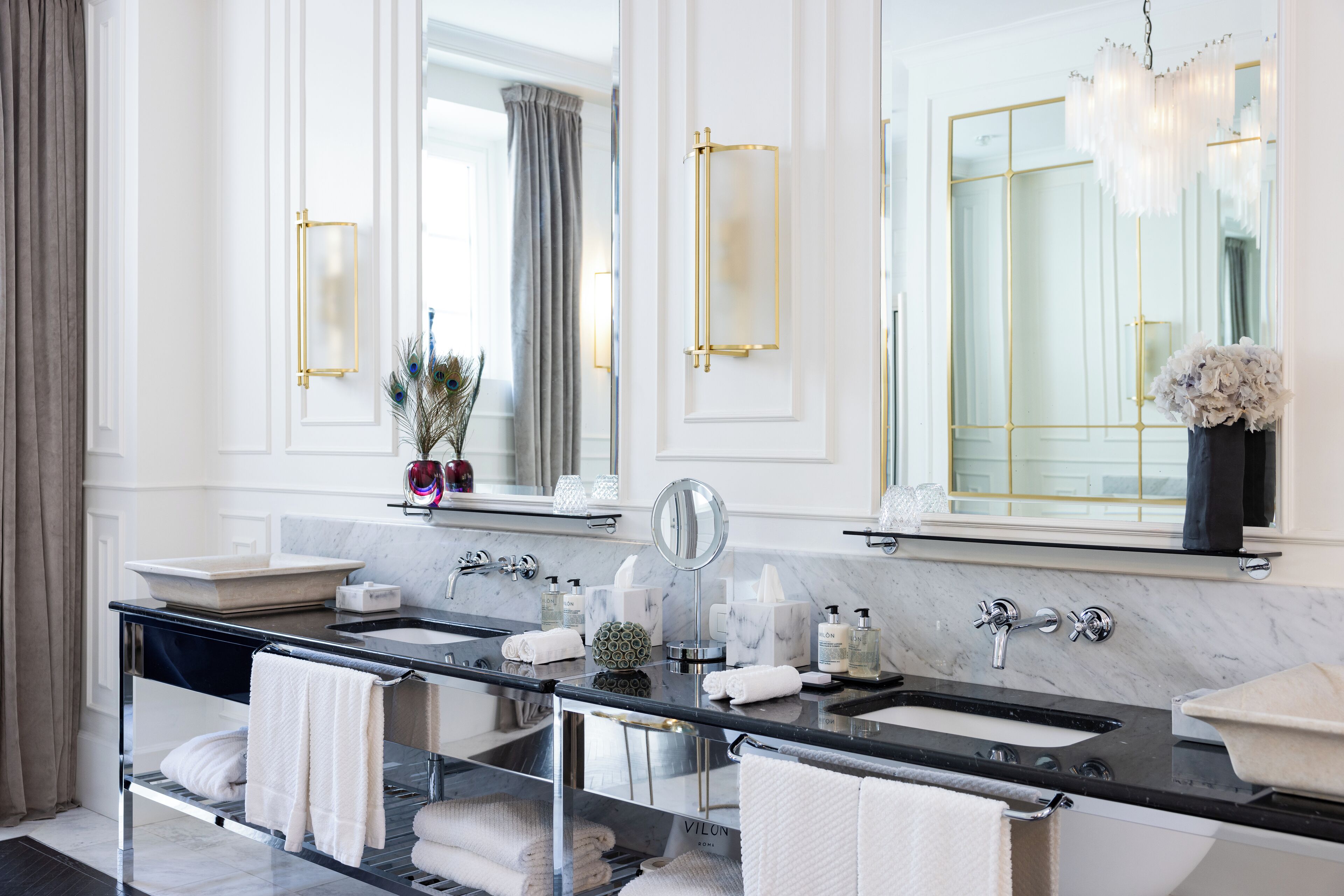 vilòn terrace suite garden | bathroom | rainfall showerhead, designer toiletries, hair dryer, bathrobes