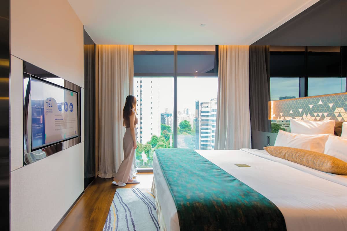 In-room safe, desk, laptop workspace, blackout drapes