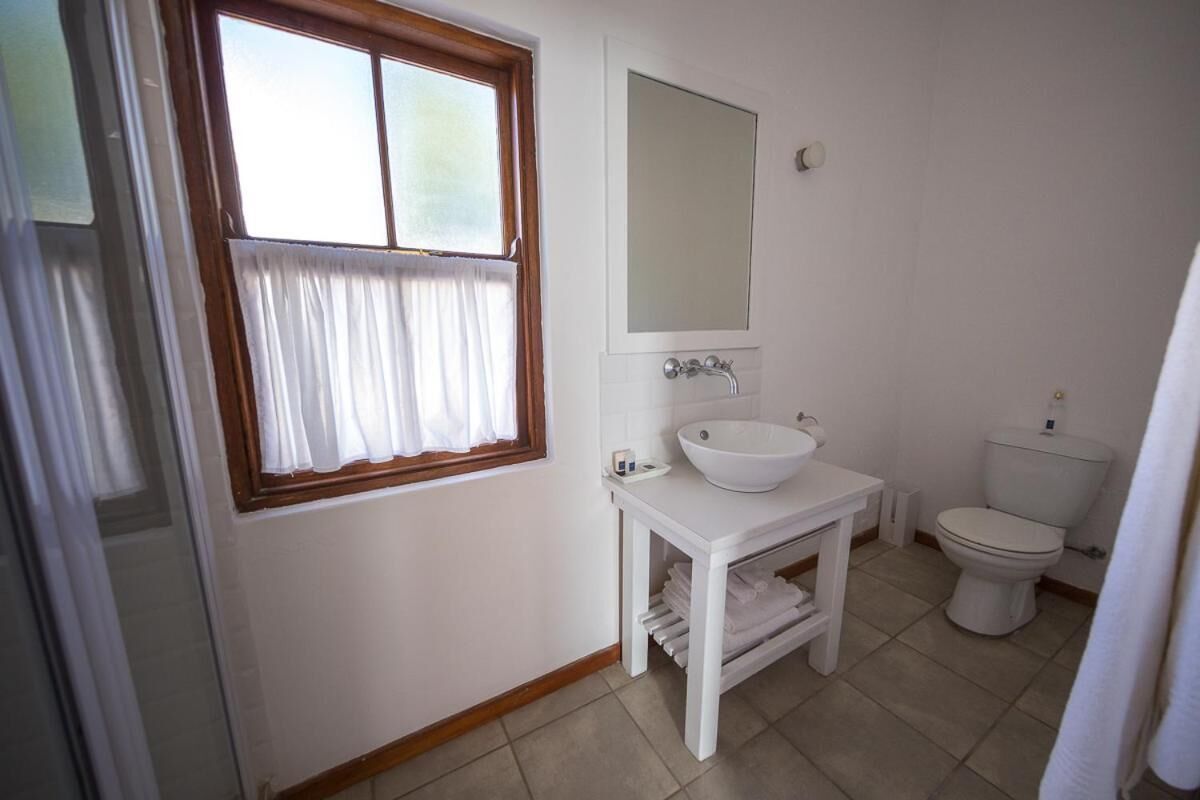 A bathroom with a window, a sink, a mirror, and a toilet.