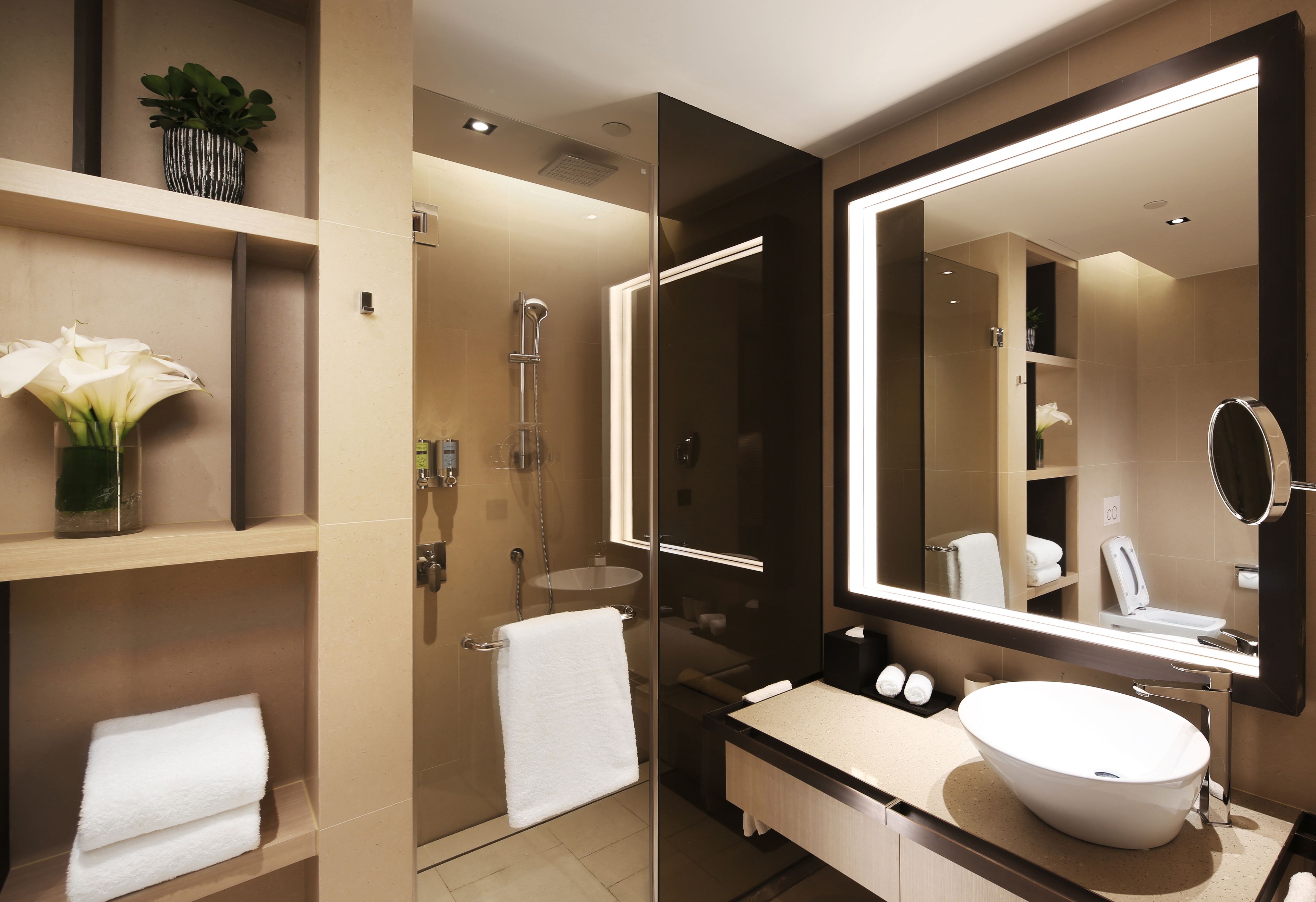 Een douche, een regendouche, gratis toiletartikelen, een haardroger