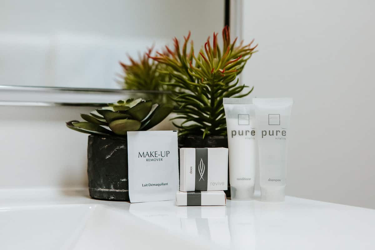 free toiletries, hair dryer, towels