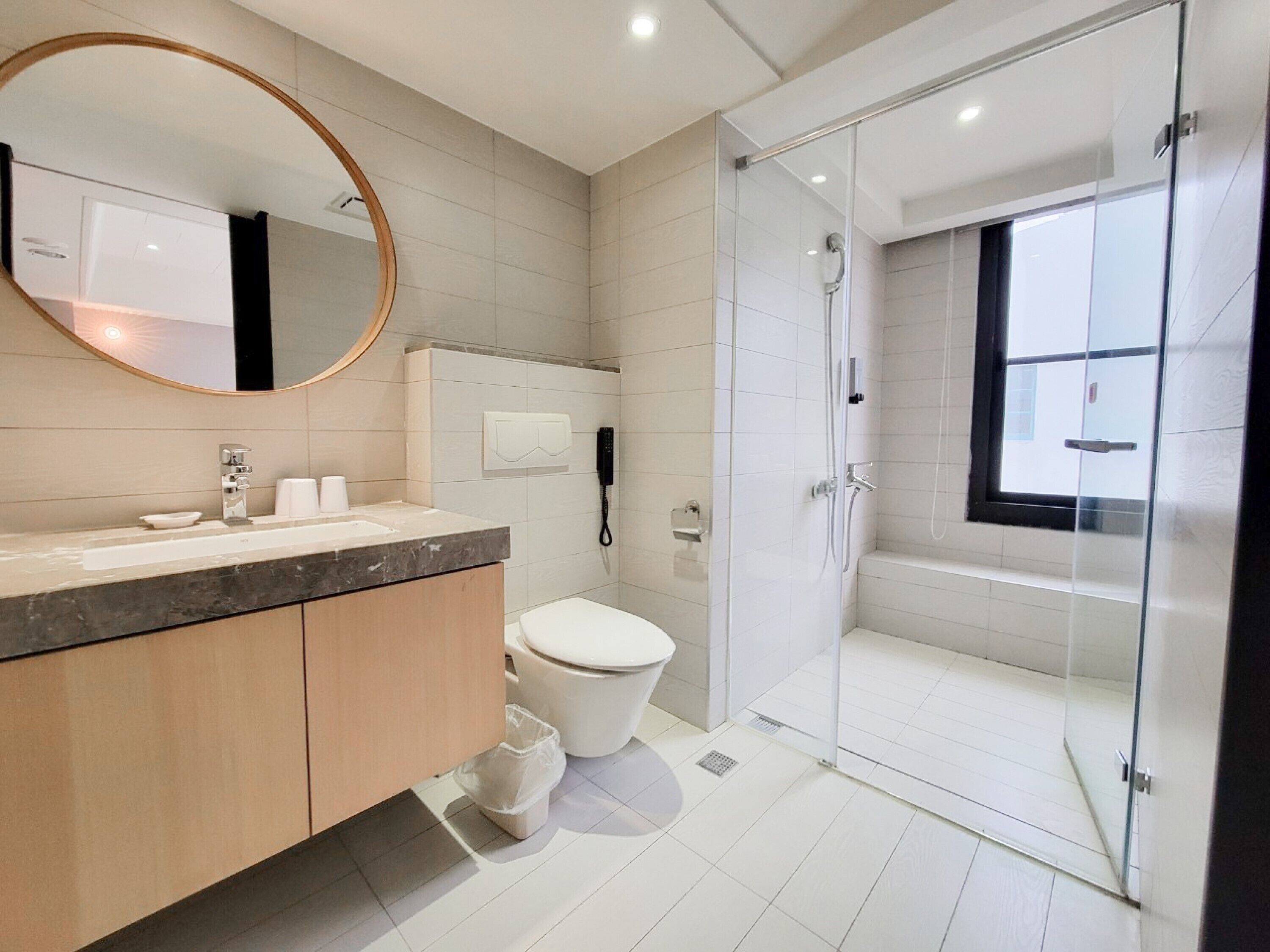 superior triple room | bathroom | hair dryer, bidet, towels, shampoo