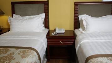 Individually furnished, desk, laptop workspace, blackout curtains