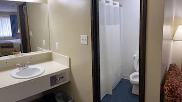 Combined shower/bathtub, free toiletries, hair dryer, towels