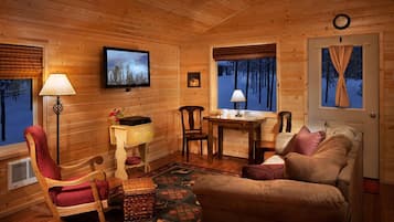 Cabin, 2 Bedrooms, Kitchen, Mountain View | Living area | Flat-screen TV