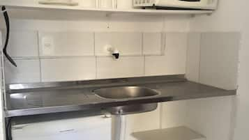 Fridge, microwave, cookware/dishes/utensils