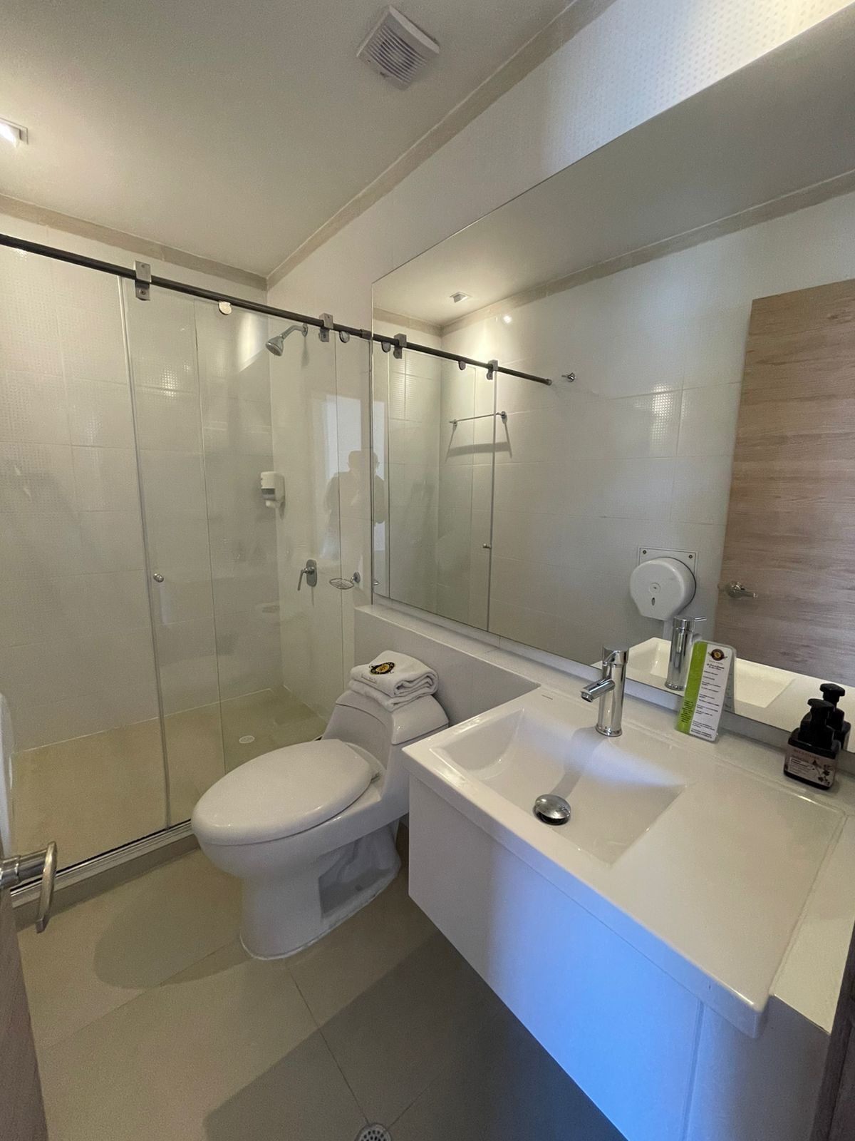 standard double room | bathroom | shower, rainfall showerhead, eco-friendly toiletries, hair dryer