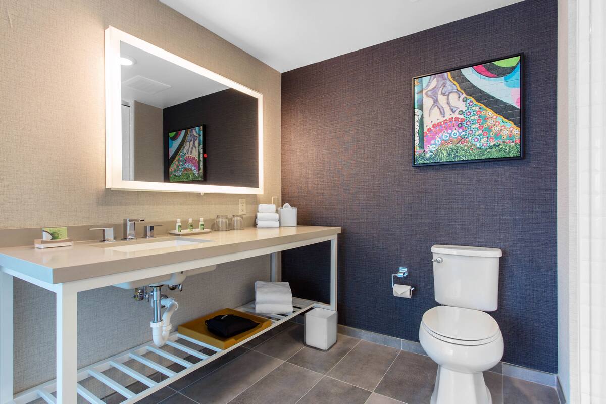 free toiletries, hair dryer, towels