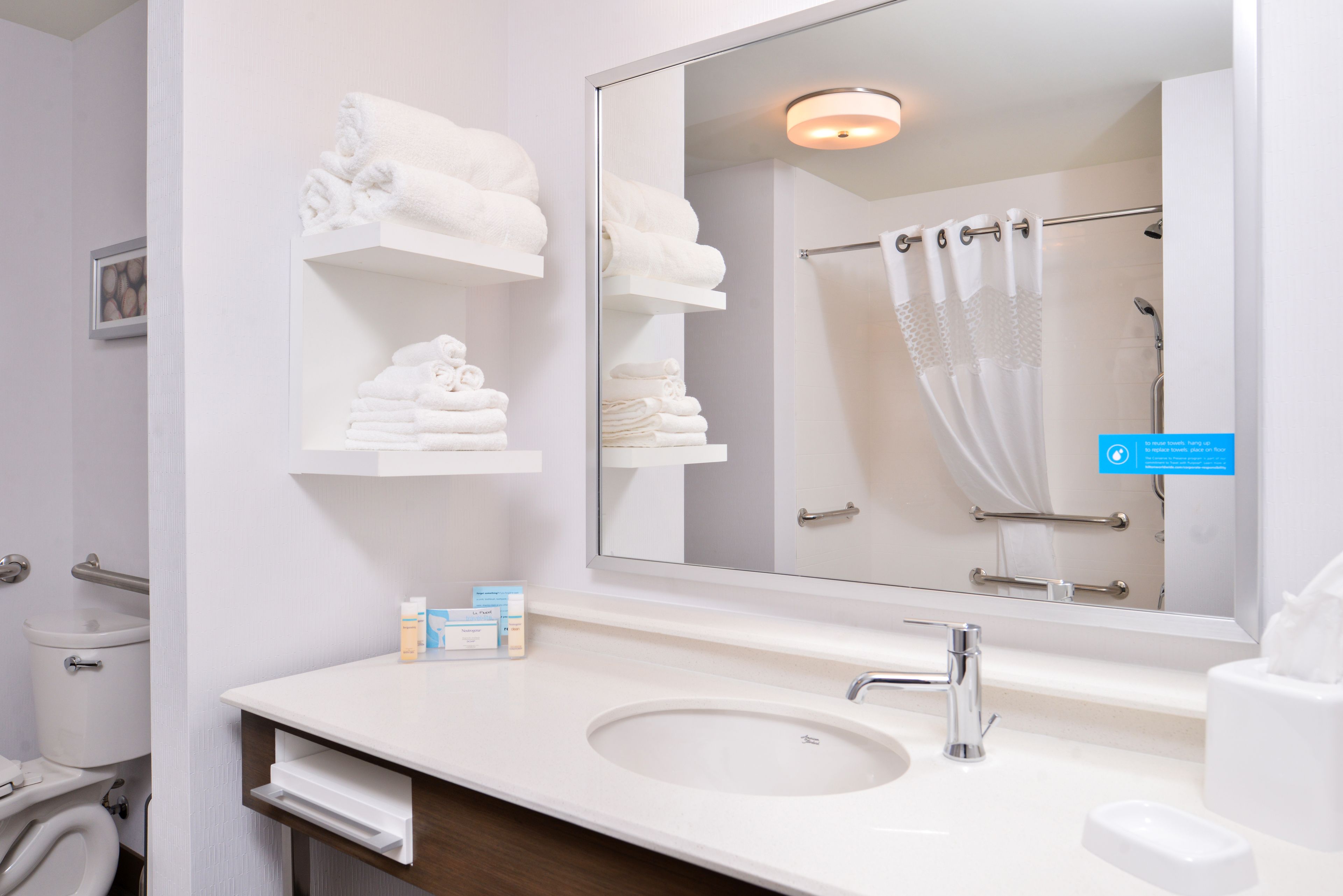 free toiletries, hair dryer, towels