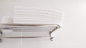Douche, chaussons, serviettes fournies