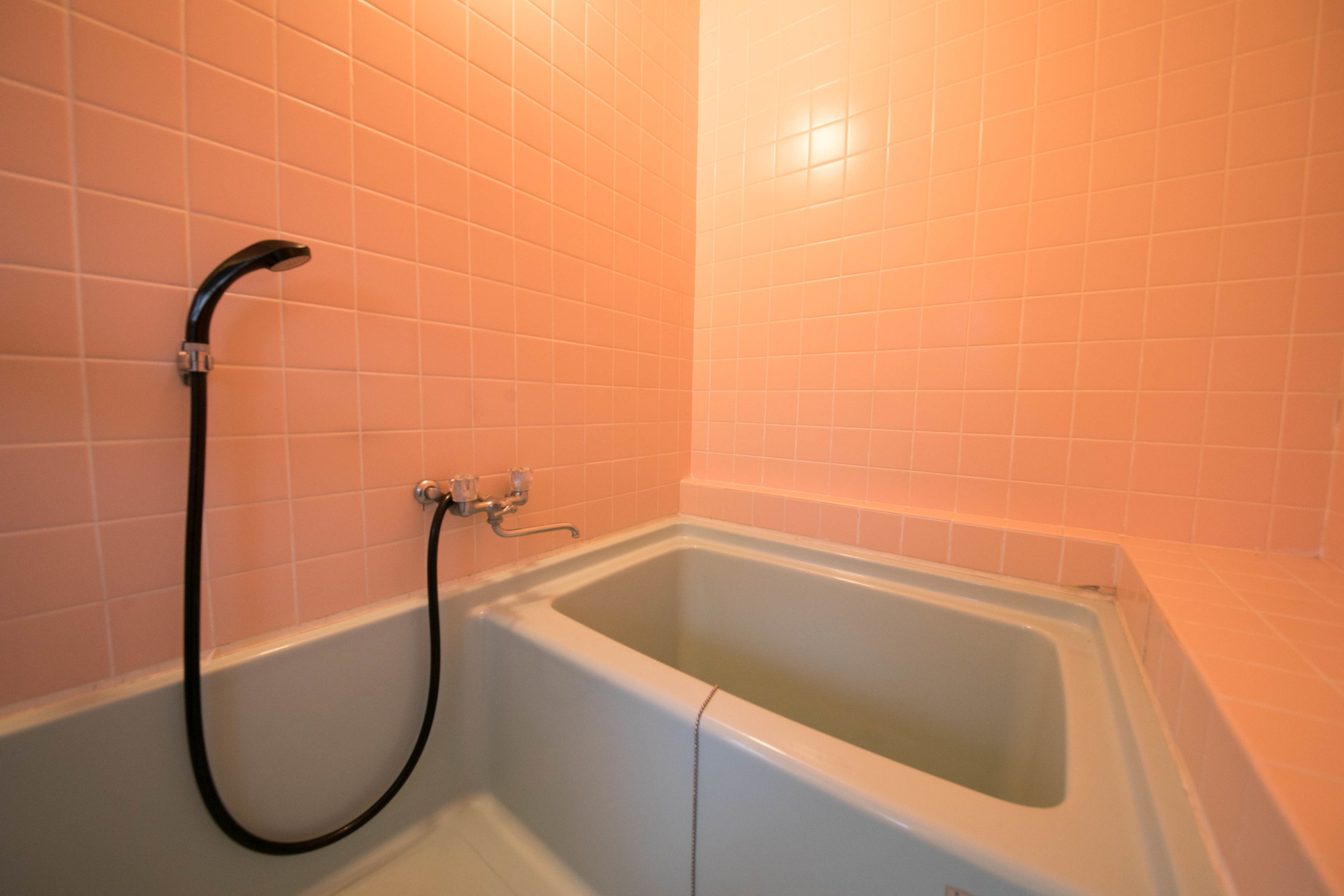 A bathroom with a bathtub and a shower.