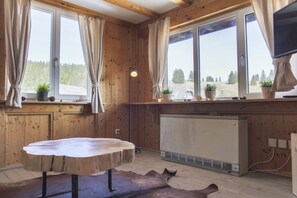 Departamento de diseñador, 2 habitaciones, vista a la montaña, junto a la montaña | Sala de estar | Televisión de pantalla plana de 41 pulgadas con canales vía satélite