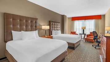 Desk, laptop workspace, blackout curtains, iron/ironing board