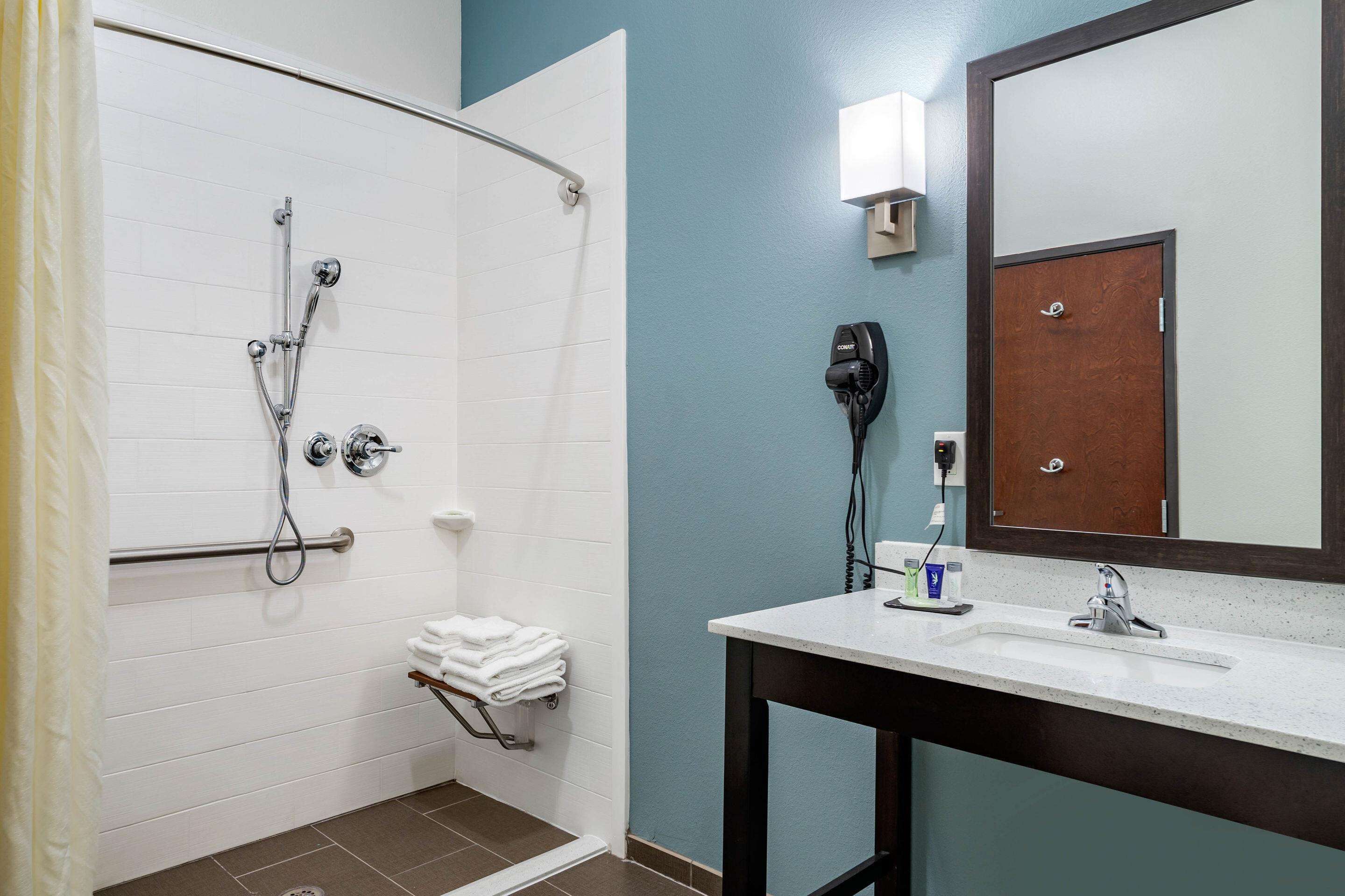 room, 1 king bed, accessible, non smoking | bathroom | hydromassage showerhead, free toiletries, hair dryer, towels