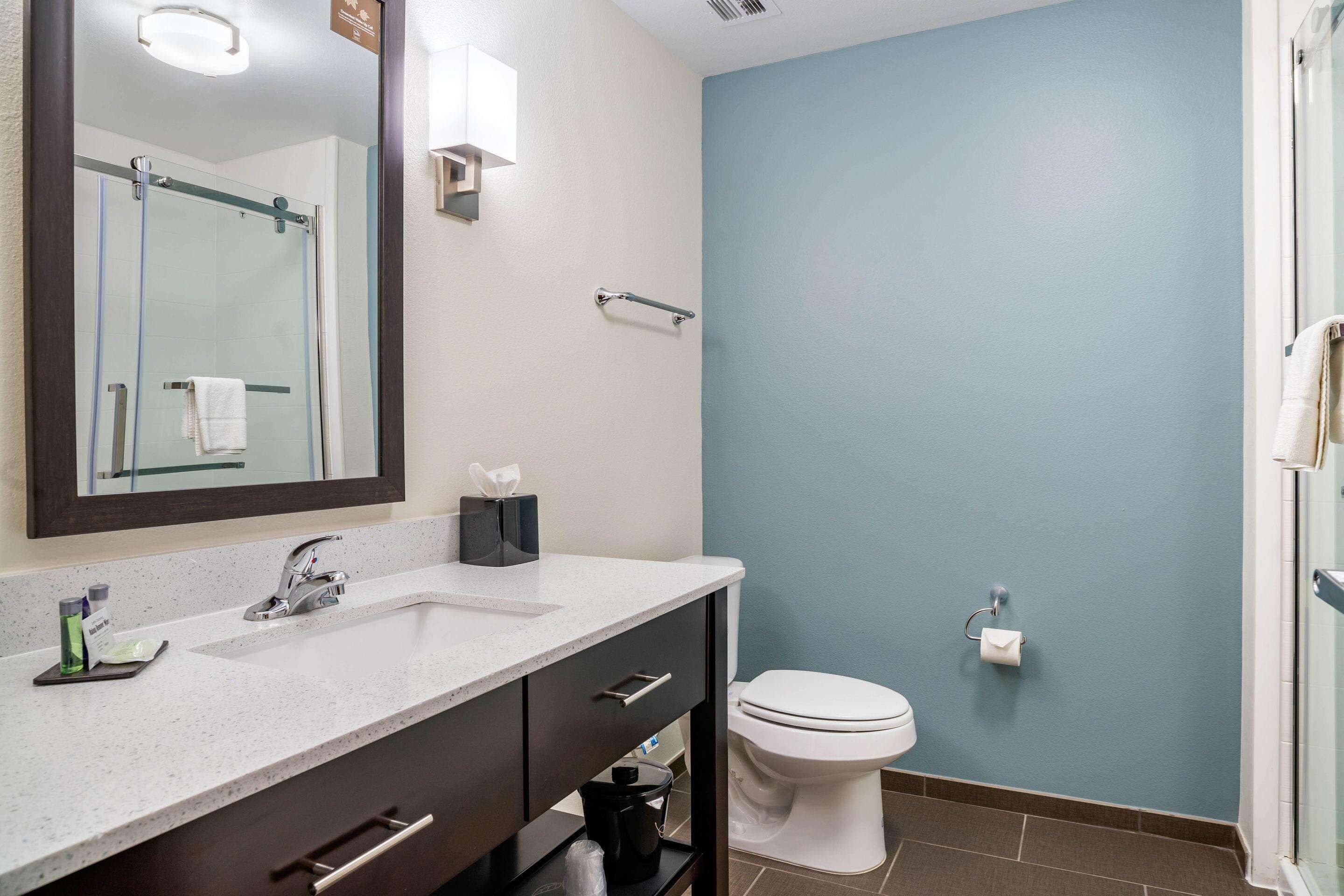 hydromassage showerhead, free toiletries, hair dryer, towels