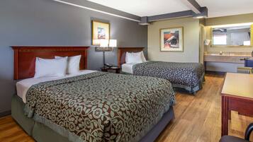 Desk, laptop workspace, free WiFi, bed sheets