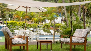 Outdoor pool, sun loungers