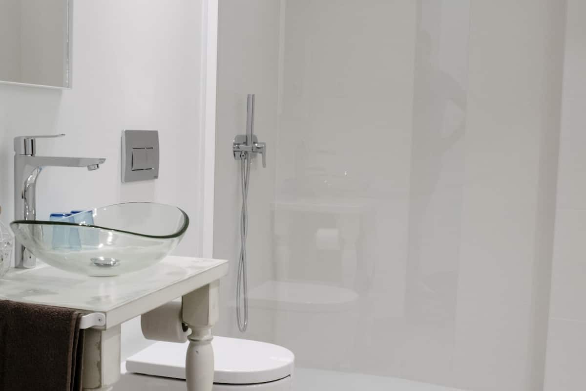 shower, rainfall showerhead, free toiletries, hair dryer