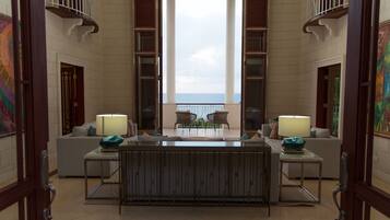 Vila superluxo, 6 quartos, vista para o oceano, ao lado da pista de esqui | Área de estar | TV de plasma