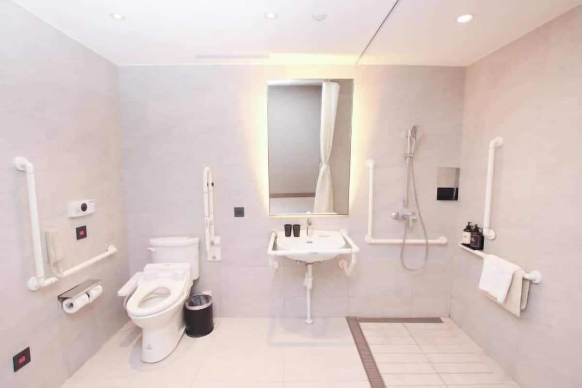 Baignoire et douche séparées, sèche-cheveux, serviettes fournies