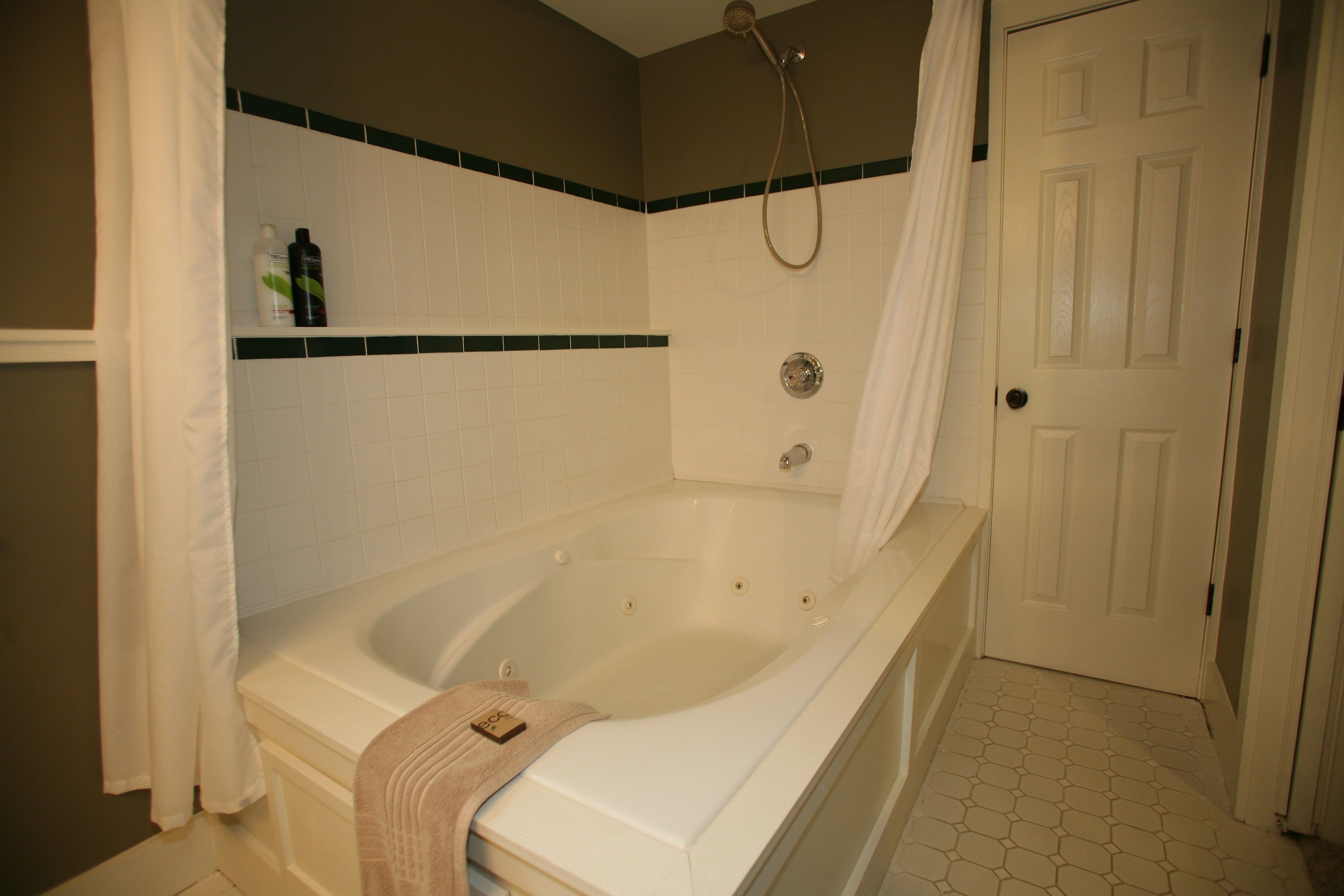 Une salle de bain avec une baignoire, une douche et des toilettes.