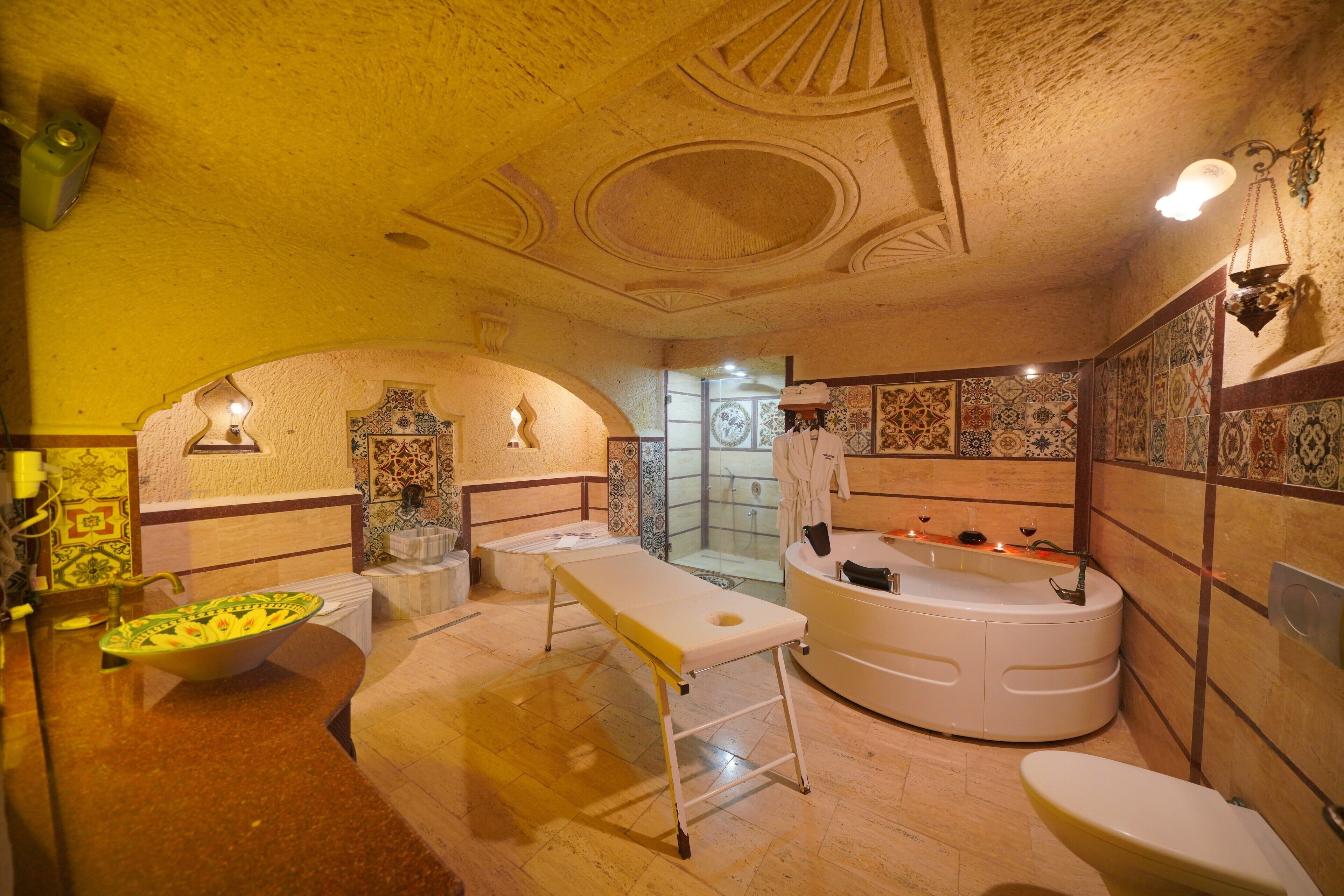 family room (king cave) | bathroom | eco-friendly toiletries, hair dryer, bathrobes, slippers