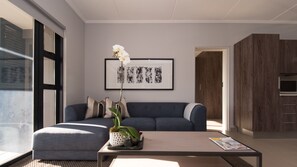 Perushuoneisto, 1 makuuhuone | Oleskelualue | 40–tuumainen taulutelevisio, jossa satelliittikanavat